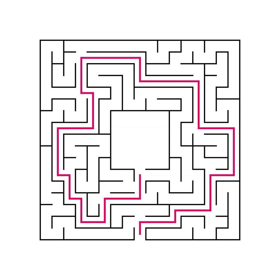 Abstract complex labyrinth. Black stroke on a white background. An interesting puzzle game for children. Vector illustration. With the right way.