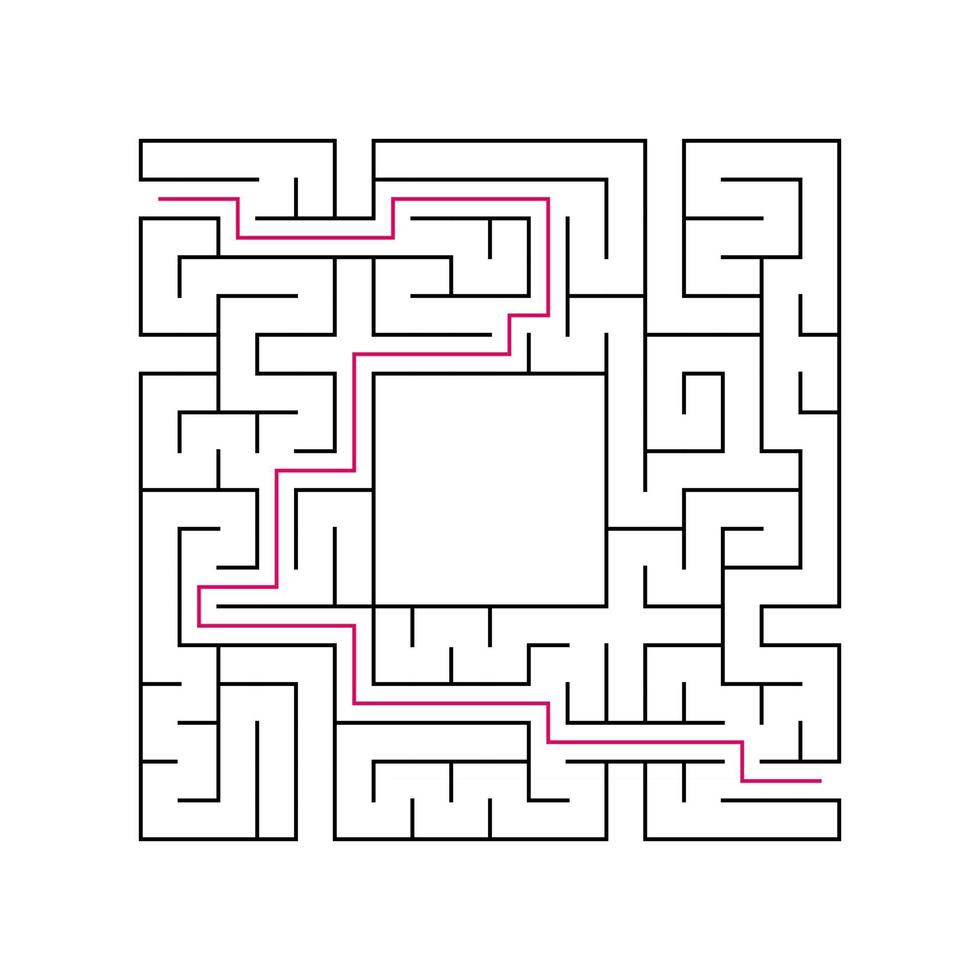 Abstract complex labyrinth. Black stroke on a white background. An interesting puzzle game for children. Vector illustration. With the right way.