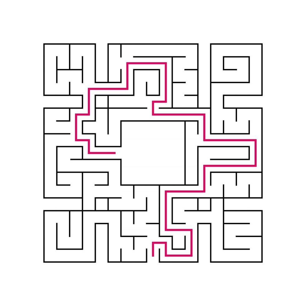 Abstract complex labyrinth. Black stroke on a white background. An interesting puzzle game for children. Vector illustration. With the right way.