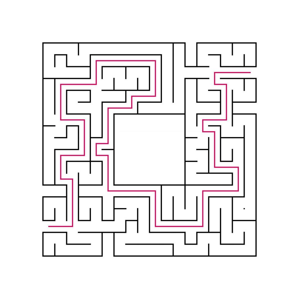 Abstract complex labyrinth. Black stroke on a white background. An interesting puzzle game for children. Vector illustration. With the right way.