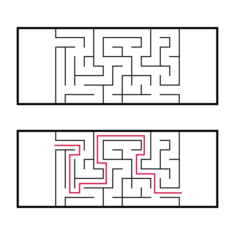 Rectangular labyrinth, maze. An interesting and useful game for preschoolers. An easy puzzle game. Simple flat vector illustration isolated on white background. With the right decision.