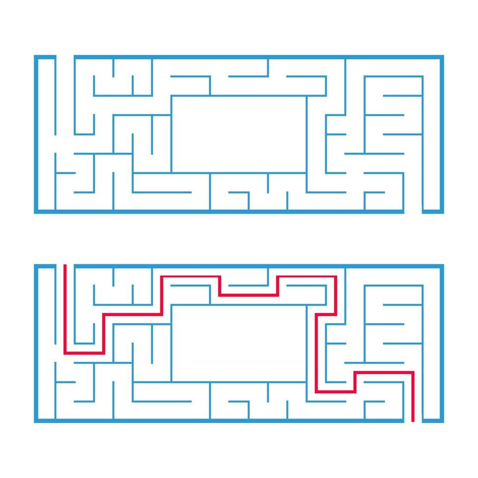 Rectangular labyrinth, maze. An interesting and useful game for preschoolers. An easy puzzle game. Simple flat vector illustration isolated on white background. With the right decision.