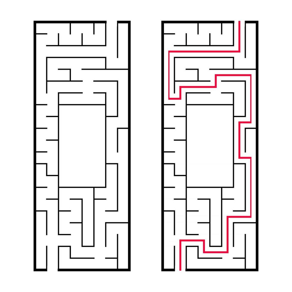 Rectangular labyrinth, maze. An interesting and useful game for preschoolers. An easy puzzle game. Simple flat vector illustration isolated on white background. With the right decision.