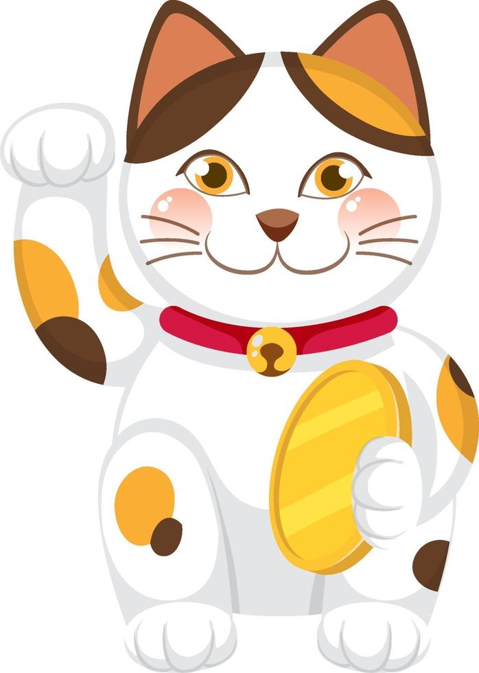 Japanese lucky cat maneki neko cartoon character isolated vector