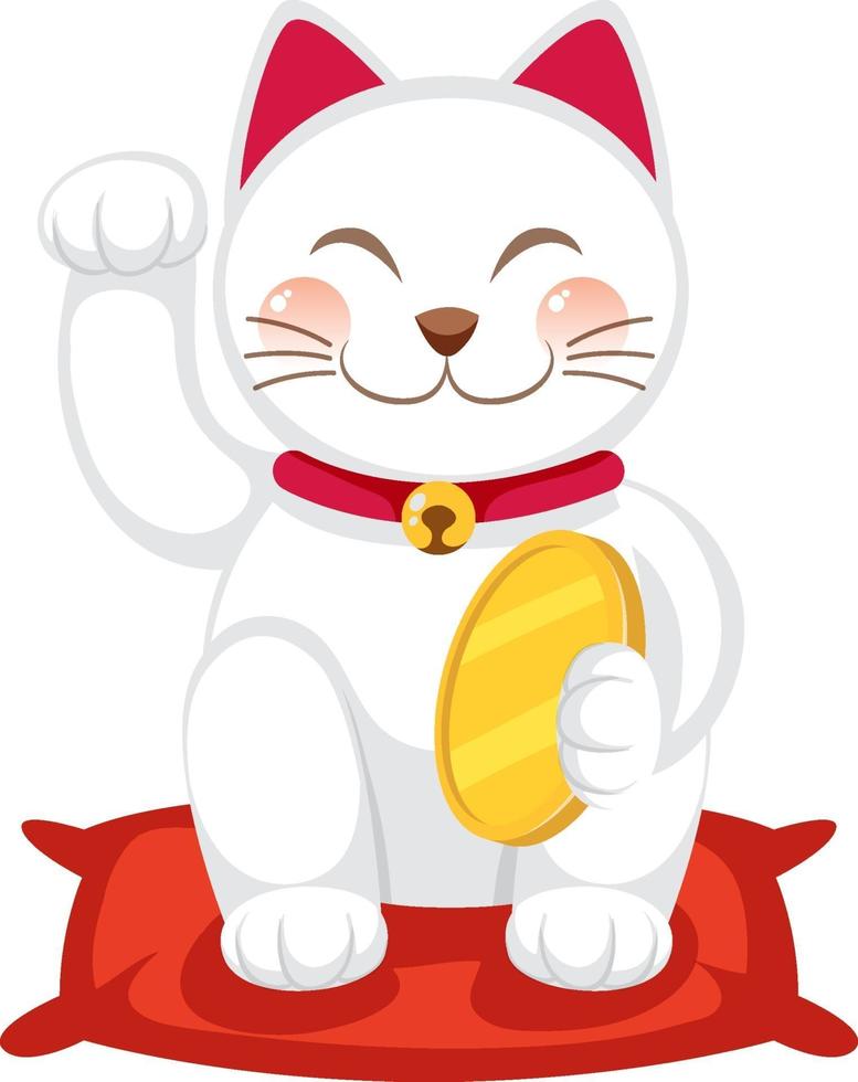 gato de la suerte japonés maneki neko personaje de dibujos animados aislado vector