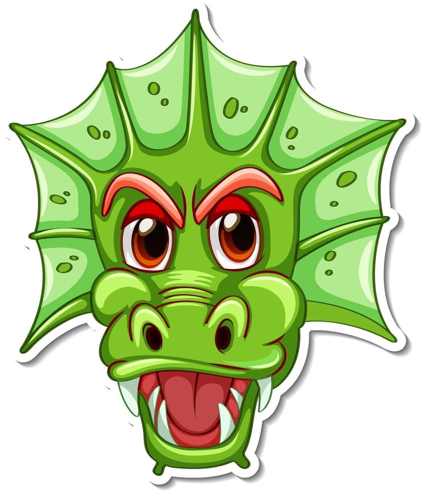 Face of green dragon cartoon character sticker vector