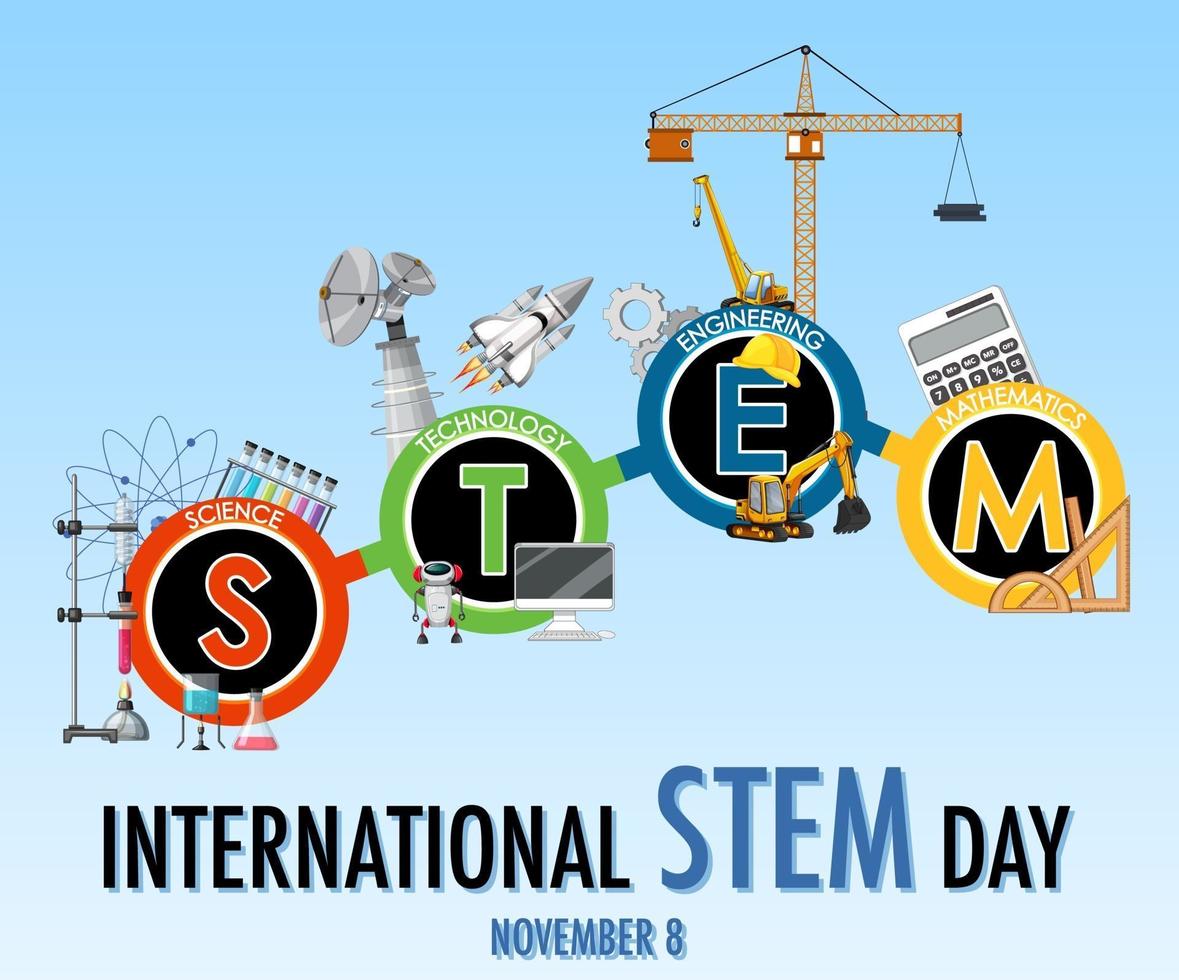 International STEM day on November 8th banner with STEM logo vector