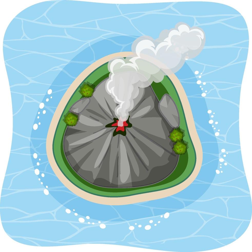 Aerial view of volcano island with smoke isolated vector