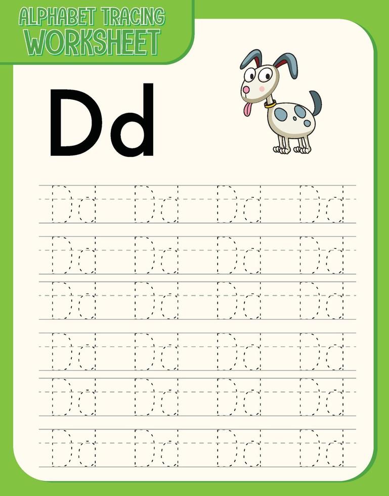 Alphabet tracing worksheet with letter D and d vector