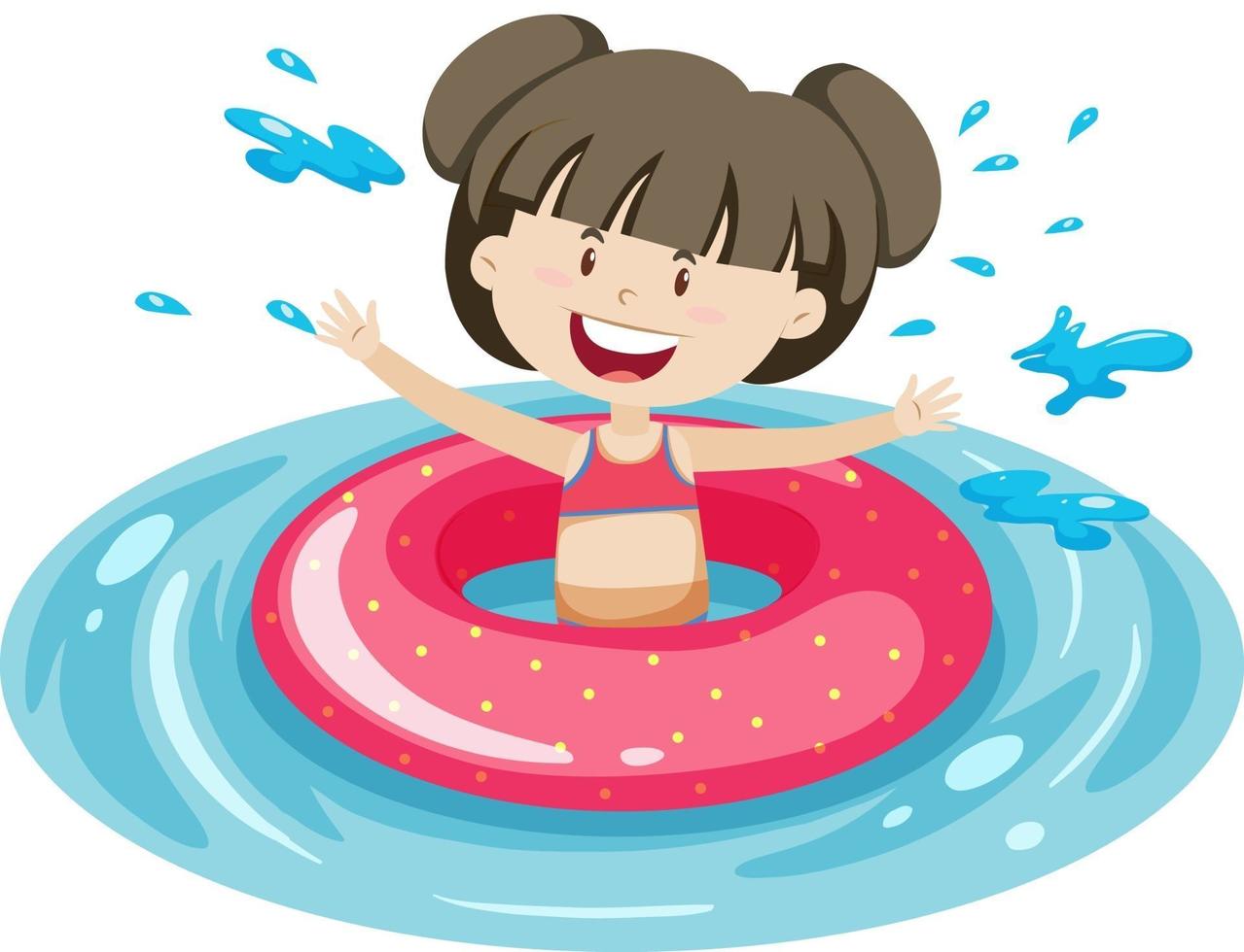 Cute girl with pink swimming ring in the water isolated vector