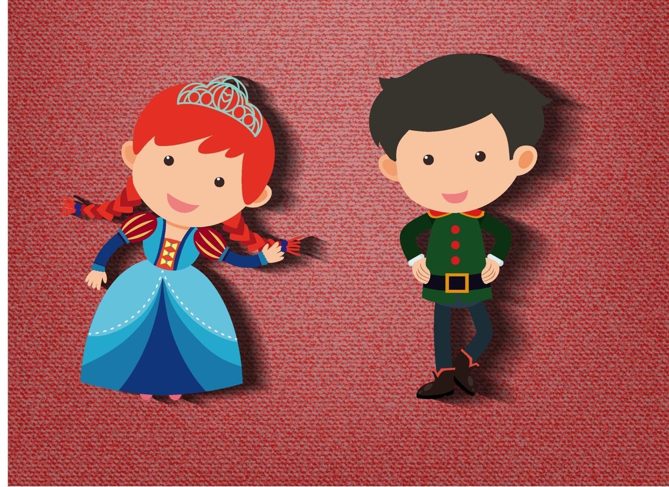 Little princess and guard cartoon character on red background vector