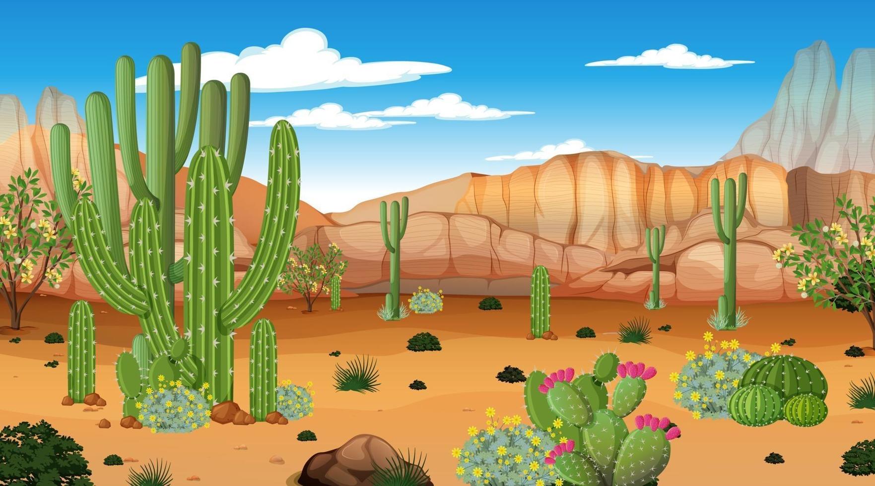 Desert forest landscape at daytime scene with many cactuses vector