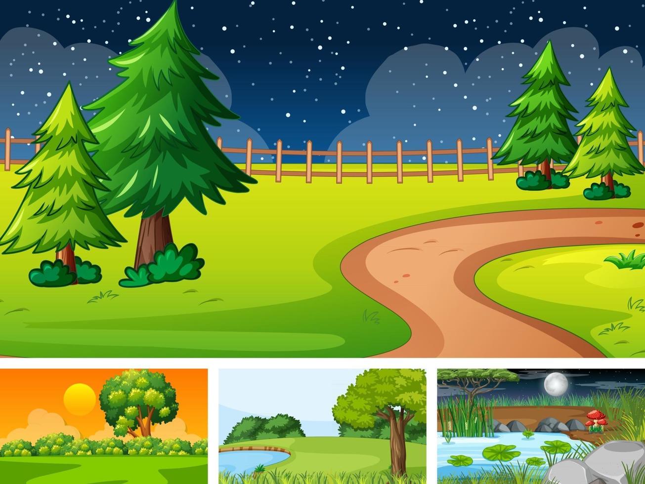 Four different scene of nature park and forest vector