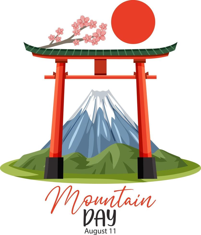 Mountain Day banner with Mount Fuji and Torii Gate vector