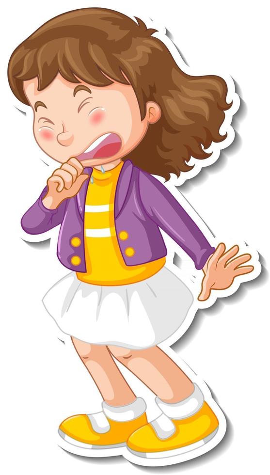 Sticker design with a girl sneezing cartoon character vector