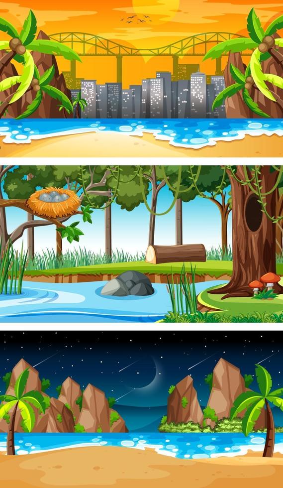 Set of different types of forest horizontal scenes vector