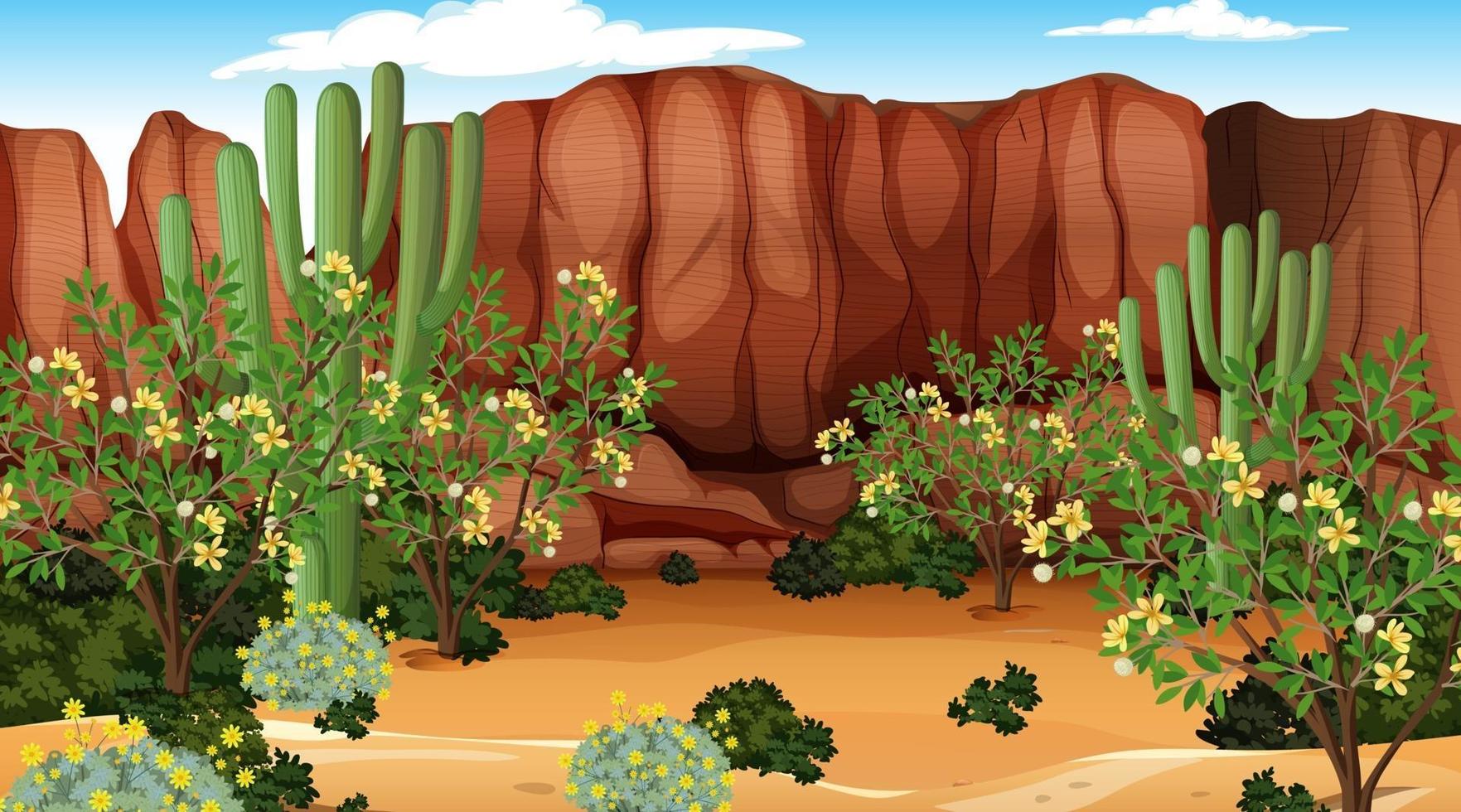 Desert forest landscape at daytime scene with many cactuses vector