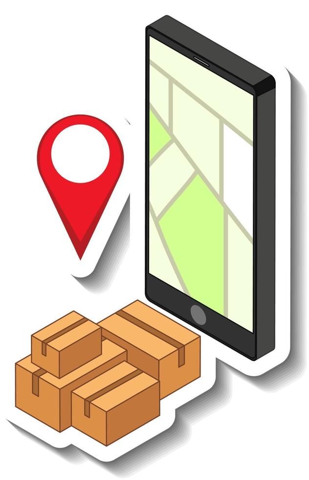 A sticker template with a smartphone and pin location vector