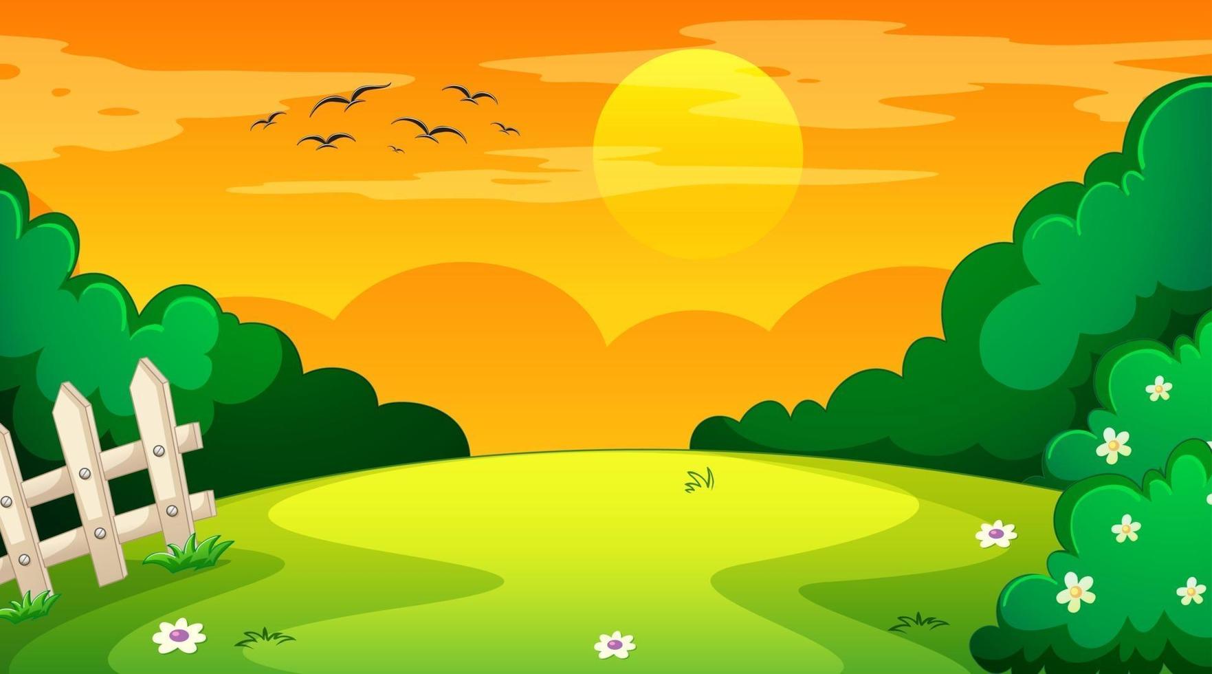 Blank landscape scene of nature park at sunset time vector