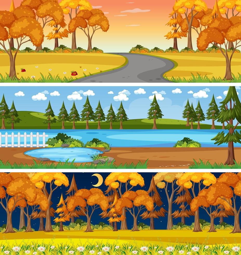 Set of different nature horizontal scenes vector