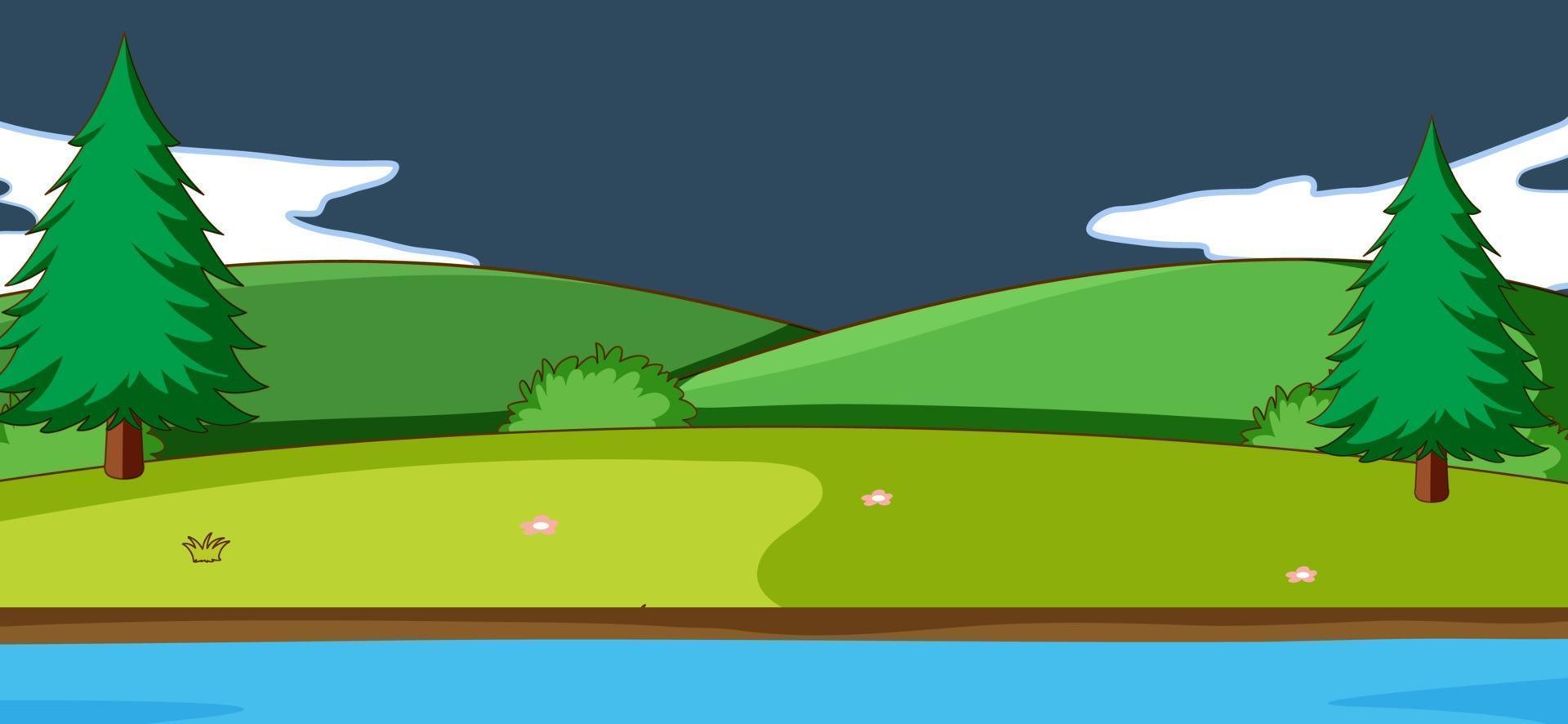 Empty park nature scene at night in simple style vector