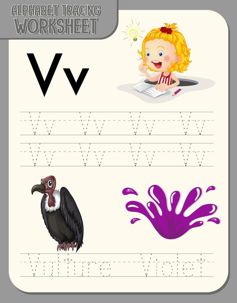 alphabet tracing worksheet with letter v and v 2906750 vector art at vecteezy