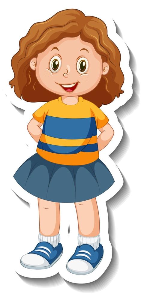 Sticker template with a girl in standing pose isolated vector