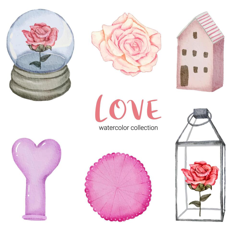 conjunto de gran aislado elemento de concepto de San Valentín acuarela corazones rojos y rosados románticos encantadores para la decoración, ilustración vectorial. vector