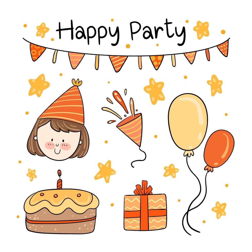 Big bundle of isolated vector elements for birthday party decoration and calibration, flat Colorful vector icon illustration