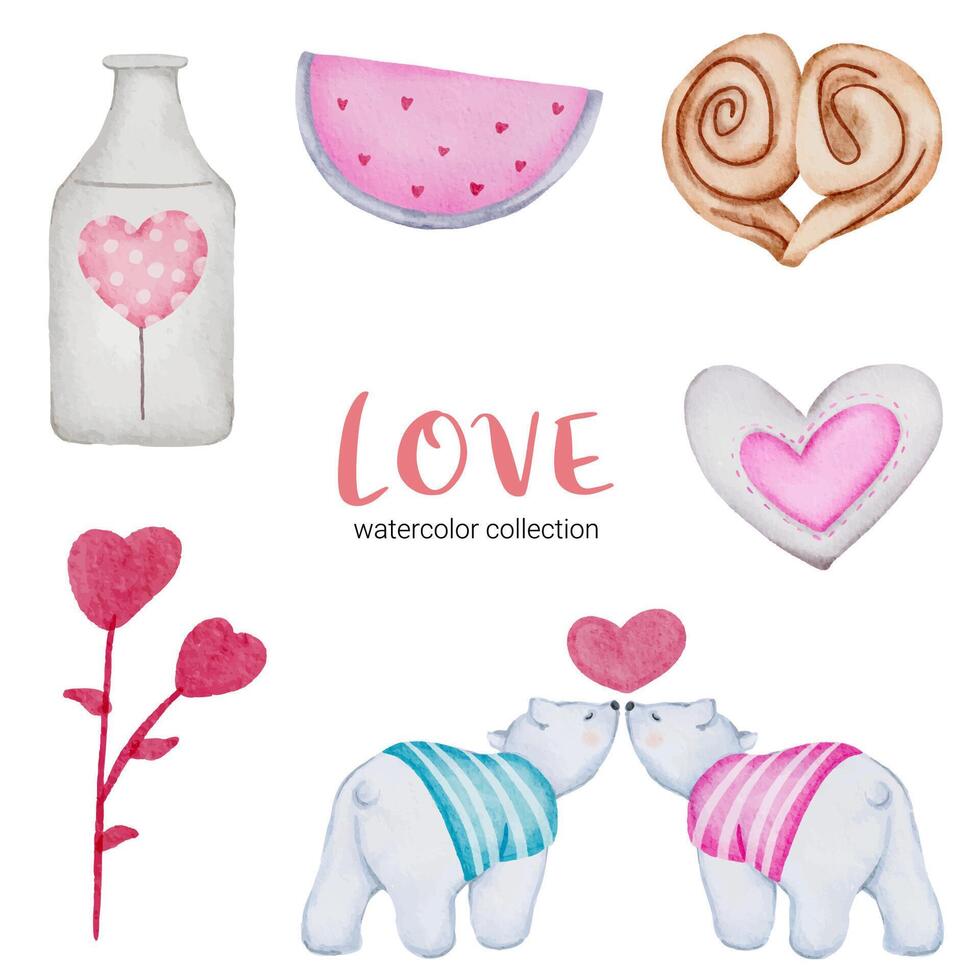 Set of big isolated watercolor valentine concept element lovely romantic red-pink hearts for decoration, Vector illustration.