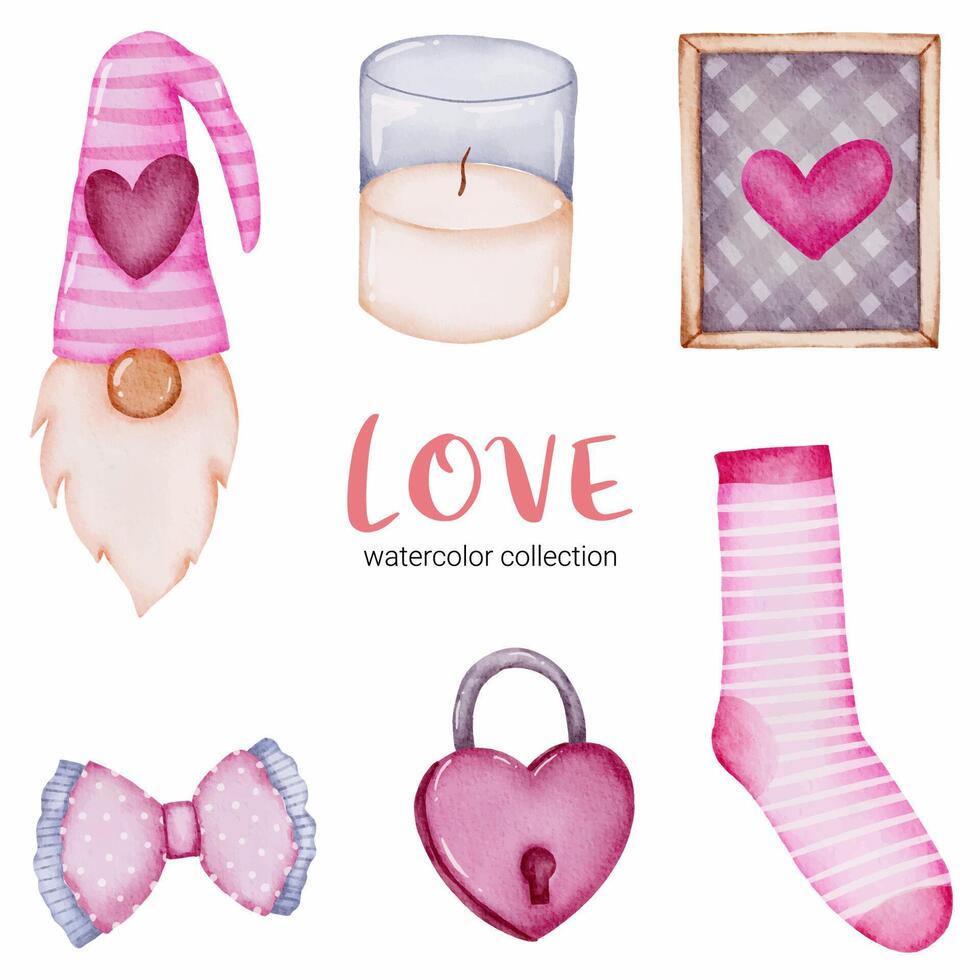 Set of big isolated watercolor valentine concept element lovely romantic red-pink hearts for decoration, Vector illustration.