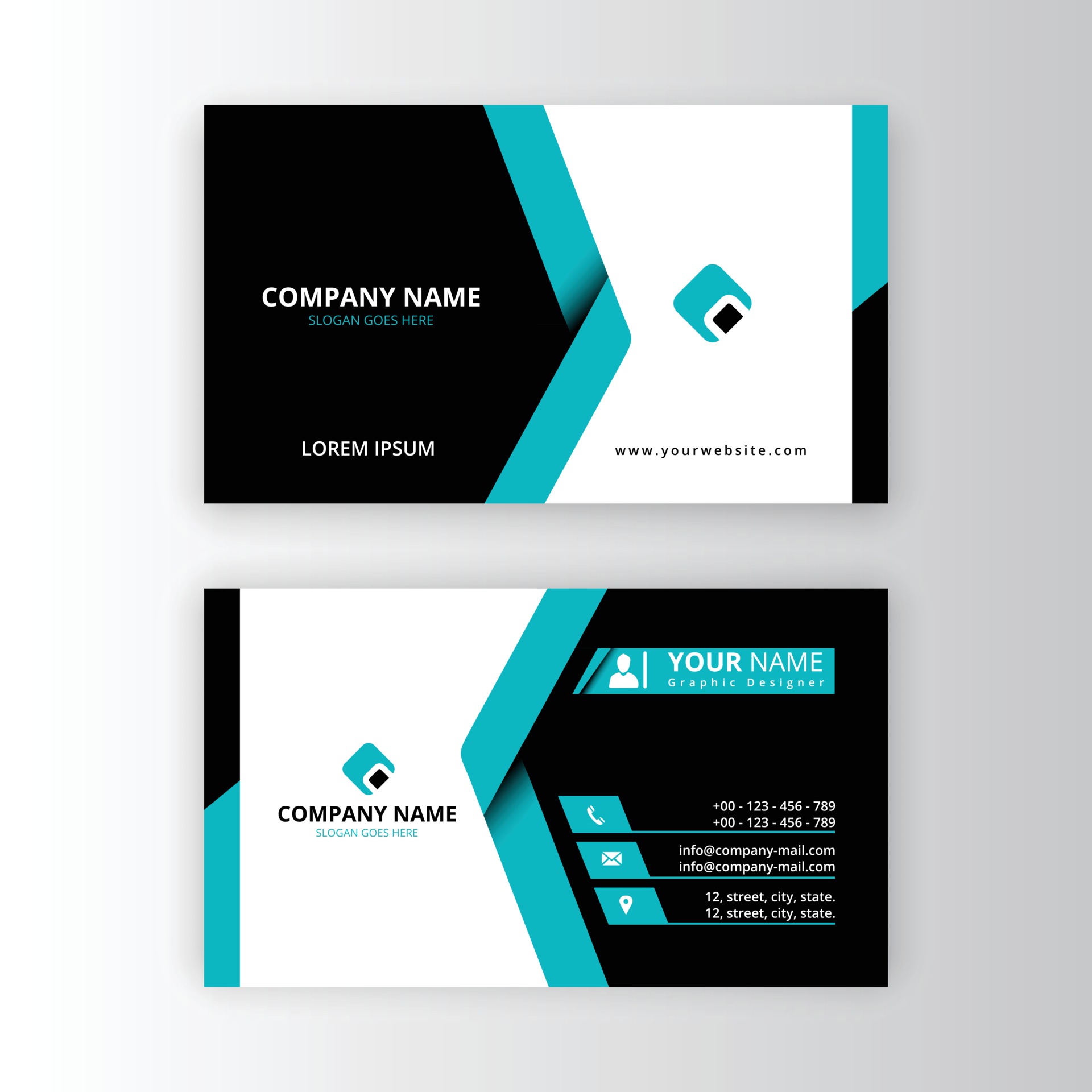Modern professional business card template blue color 23 Within Professional Name Card Template