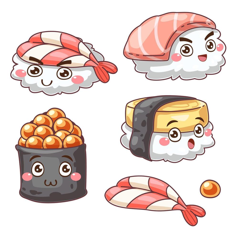 Set of Sushi cartoon collection vector