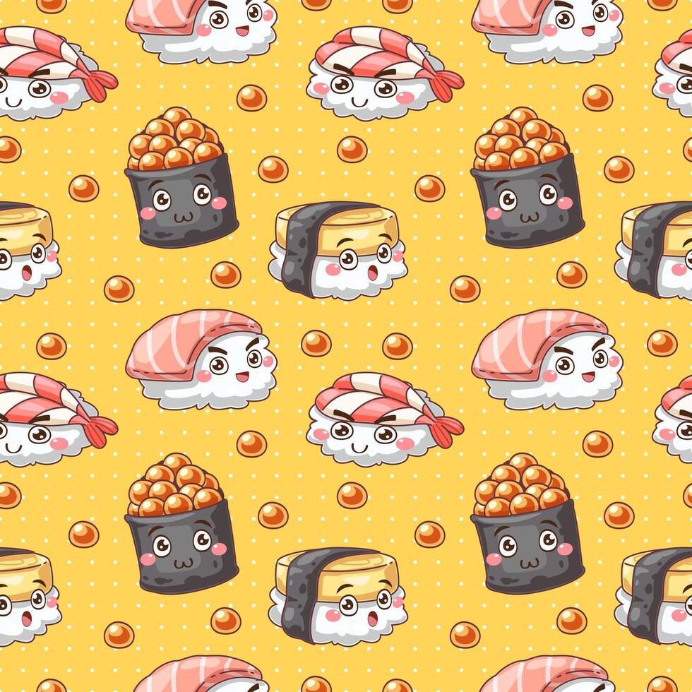 seamless pattern with sushi set vector