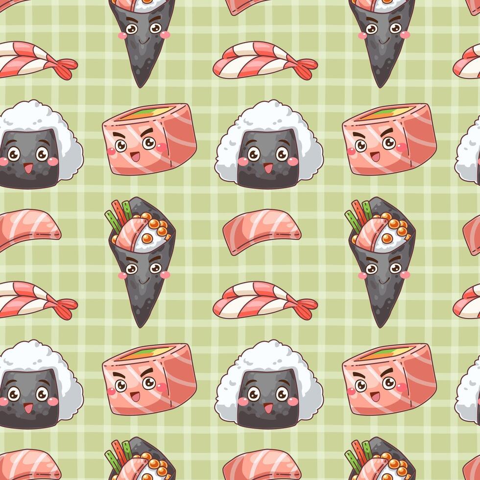 seamless pattern with sushi set vector