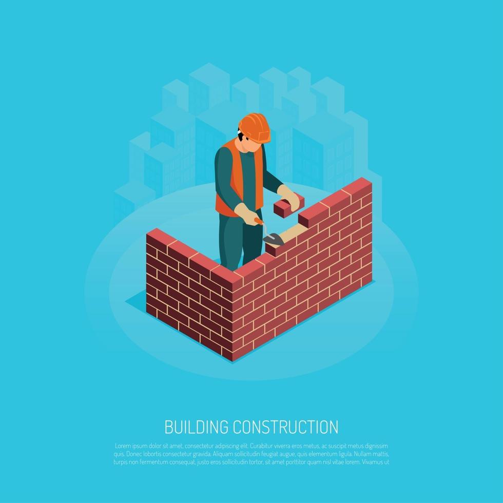 Bricklaying Builder Isometric Background Vector Illustration