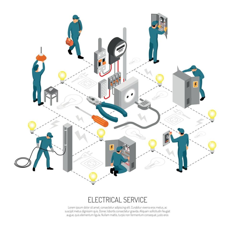 Electrical Engineering Isometric Flowchart Vector Illustration