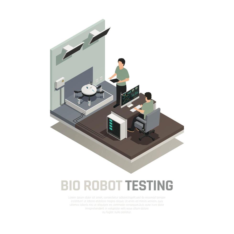 Bio Robot Testing Isometric Composition Vector Illustration