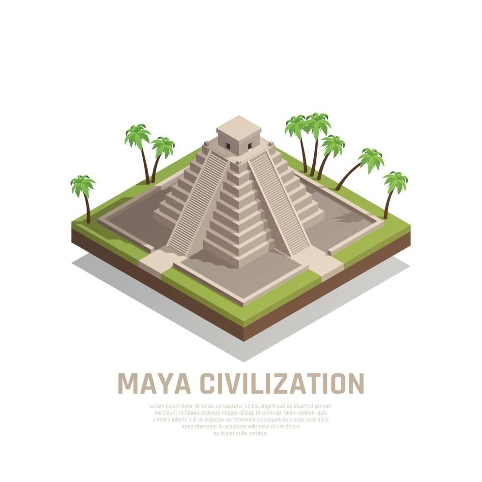 Mayan Pyramid Isometric Composition Vector Illustration