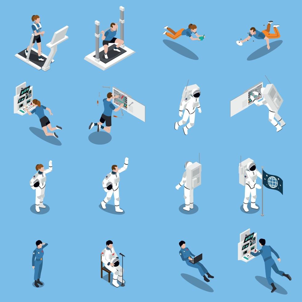 Astronauts Isometric Icons Collection Vector Illustration