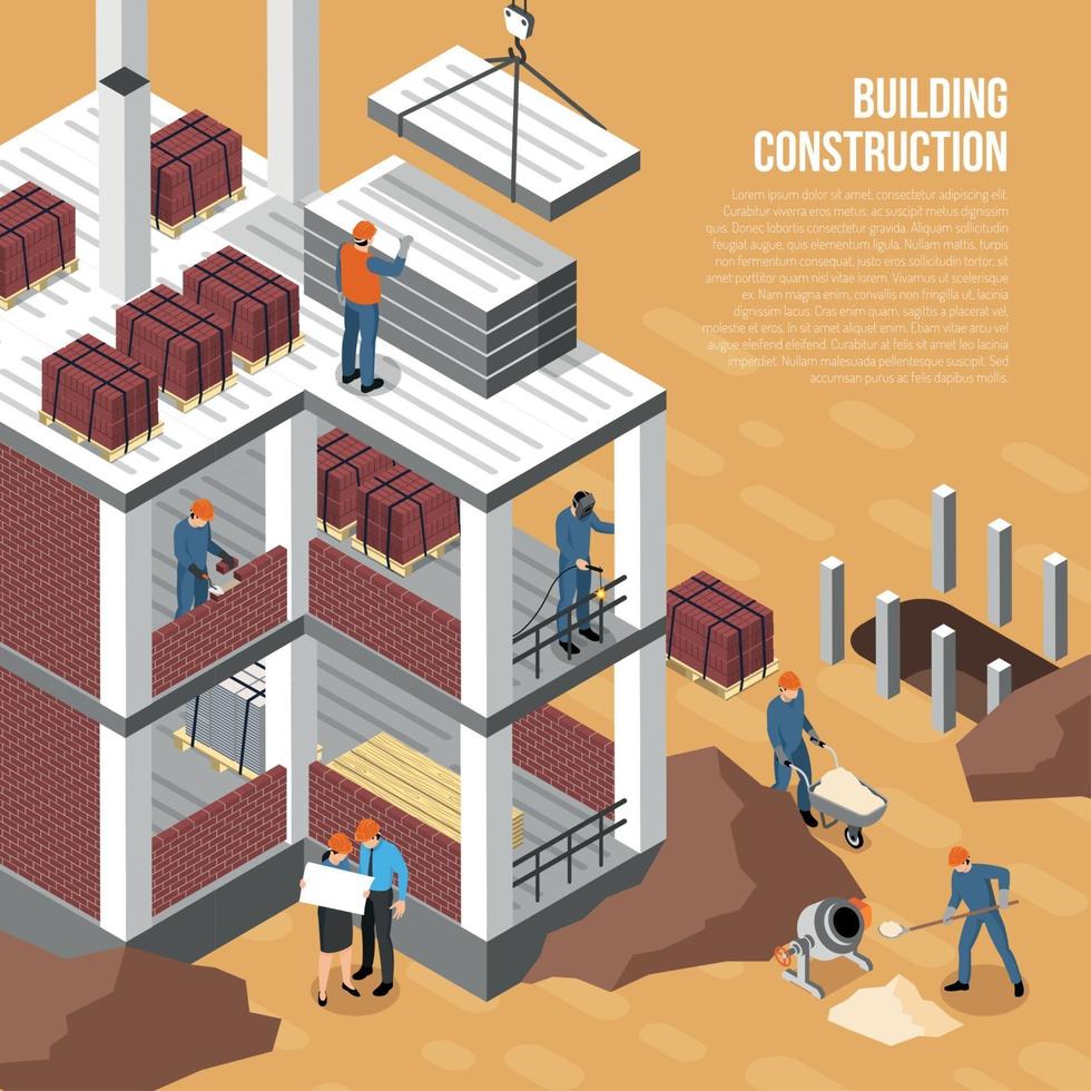 Ilustración de vector de fondo de construcción de edificio isométrico