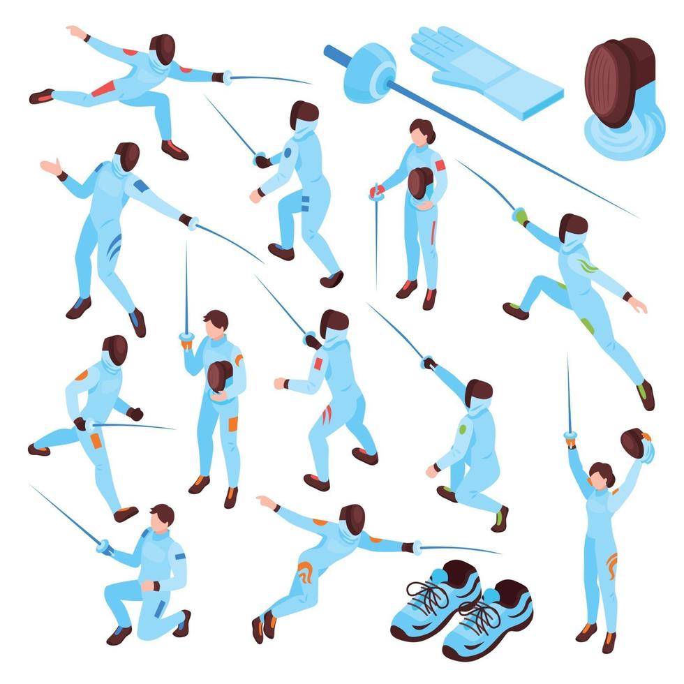 Fencing Sport Isometric Set Vector Illustration