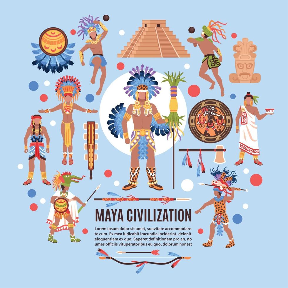Maya Civilization Flat Background Vector Illustration