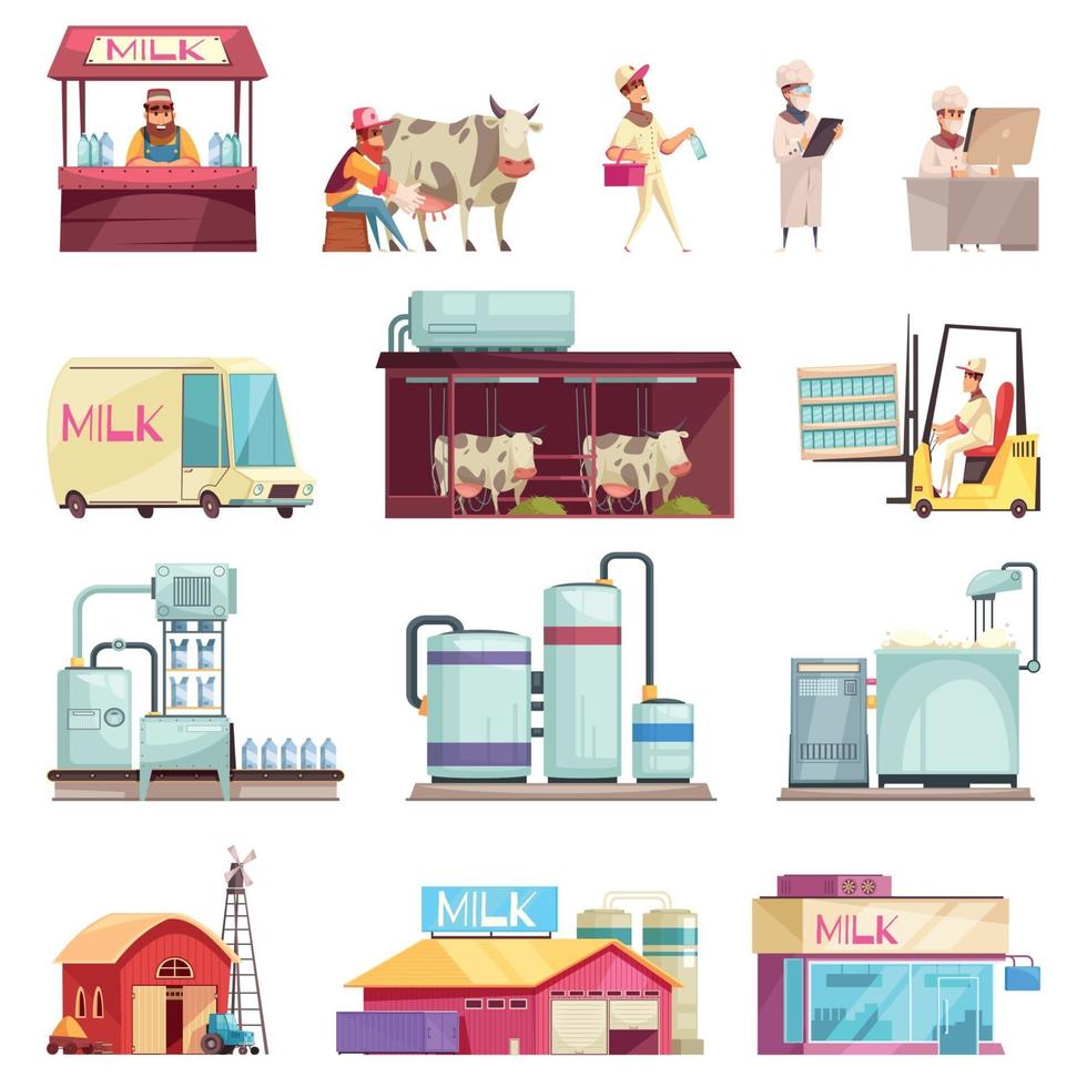 Milk Factory Icon Set Vector Illustration