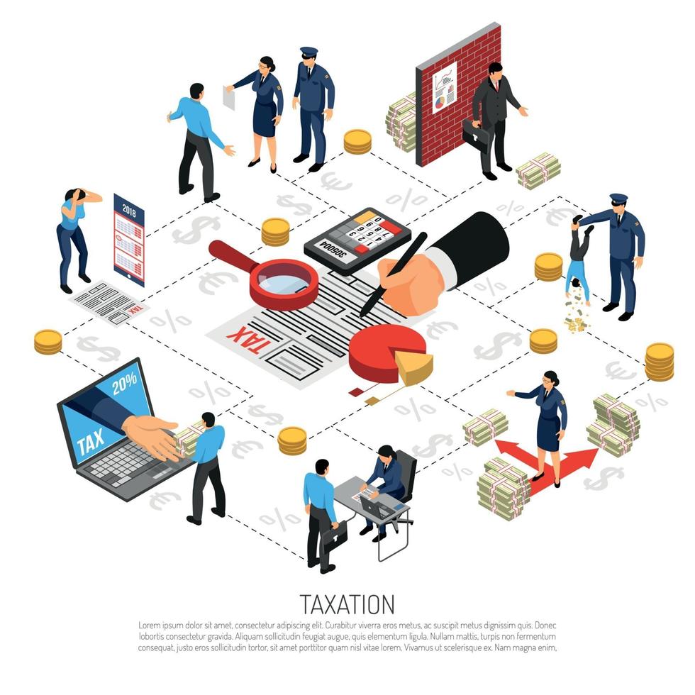 Tax Inspector Isometric Set Vector Illustration