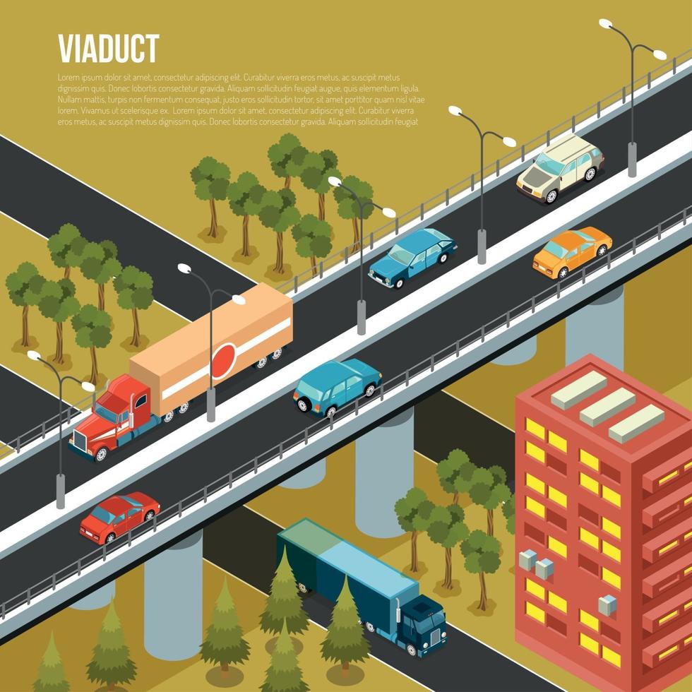 viaducto ciudad composición isométrica ilustración vectorial vector