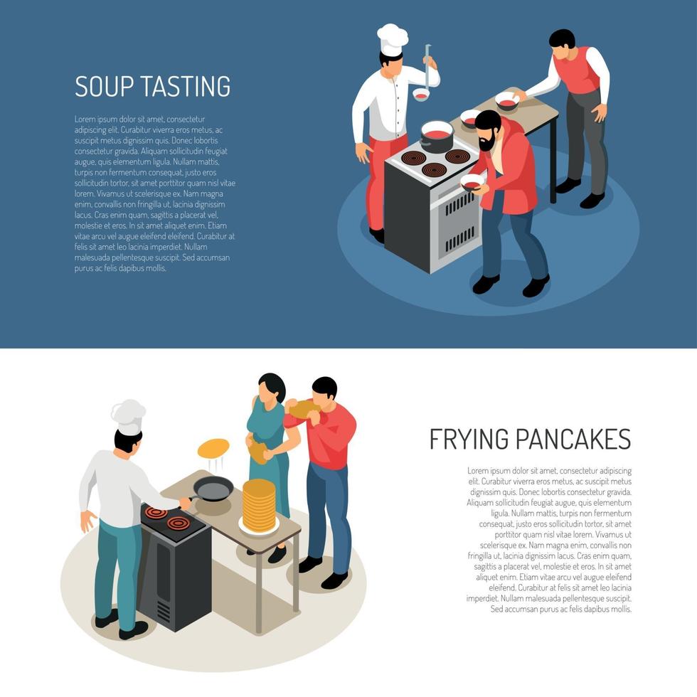 cocinar pancartas isométricas vector illustration