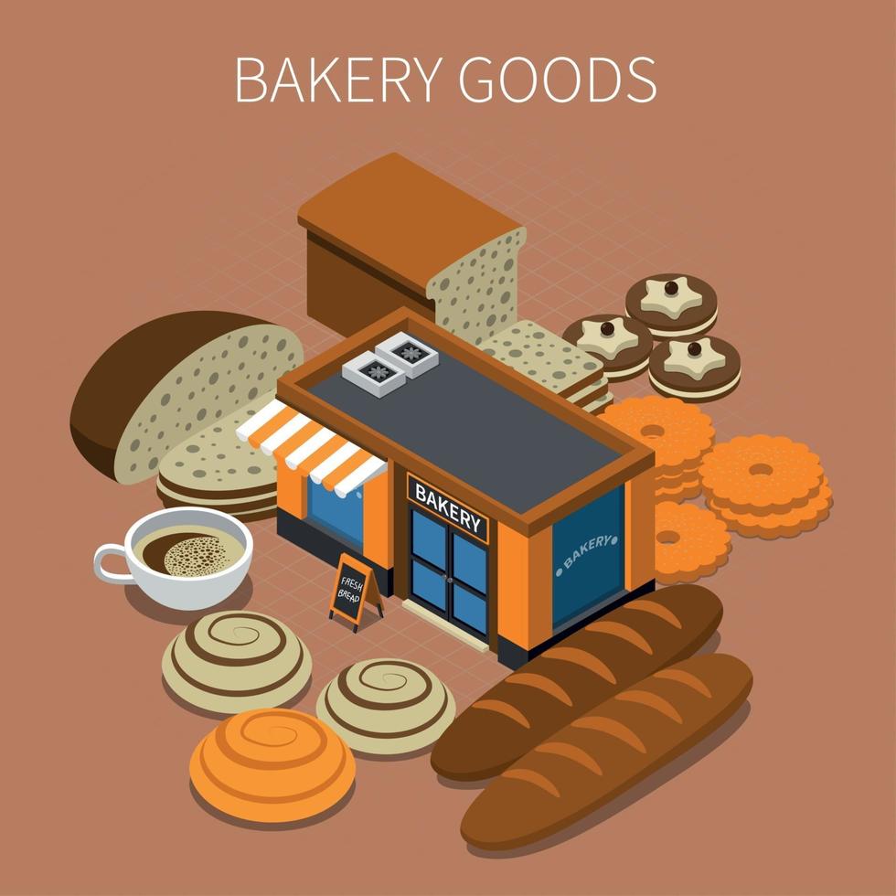 Bakery Goods Isometric Background Vector Illustration