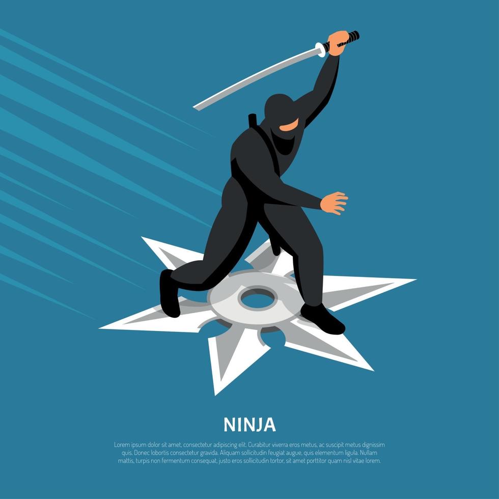 Ilustración de vector de cartel isométrico de guerrero ninja