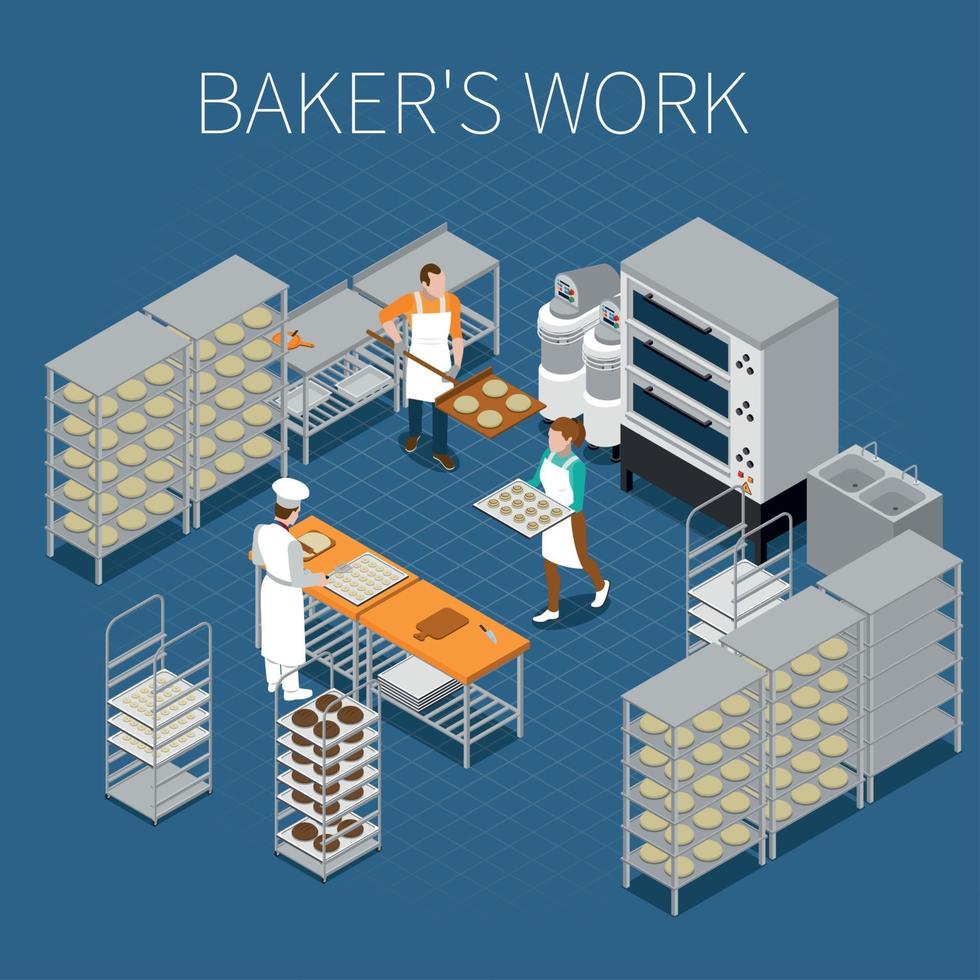 Bakers Factory Isometric Background Vector Illustration
